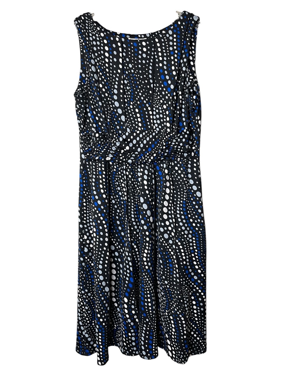 NorthStyle Black Polka Dot Midi Dress with Blue Accents Sz 14
